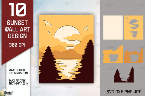 Sunset Wall Art Paper Cut Bundle. Sunset Prints Laser Cut Sublimation Evgenyia Guschina 