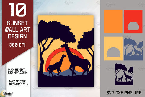 Sunset Wall Art Paper Cut Bundle. Sunset Prints Laser Cut Sublimation Evgenyia Guschina 