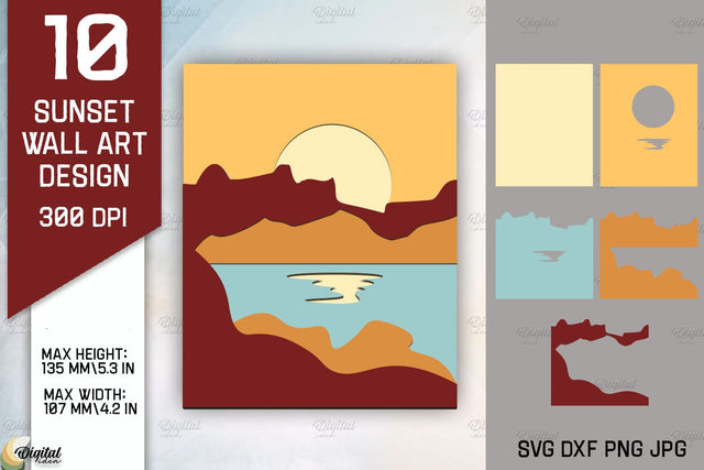 Sunset Wall Art Paper Cut. Sunset Prints Laser Cut 3D Paper Evgenyia Guschina 