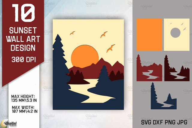 Sunset Wall Art Paper Cut. Sunset Prints Laser Cut 3D Paper Evgenyia Guschina 