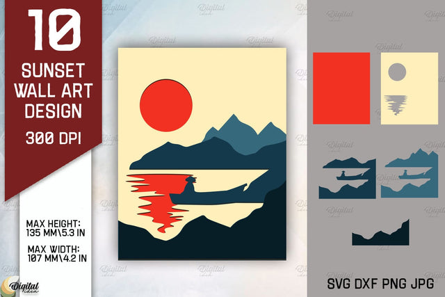 Sunset Wall Art Paper Cut. Sunset Prints Laser Cut 3D Paper Evgenyia Guschina 