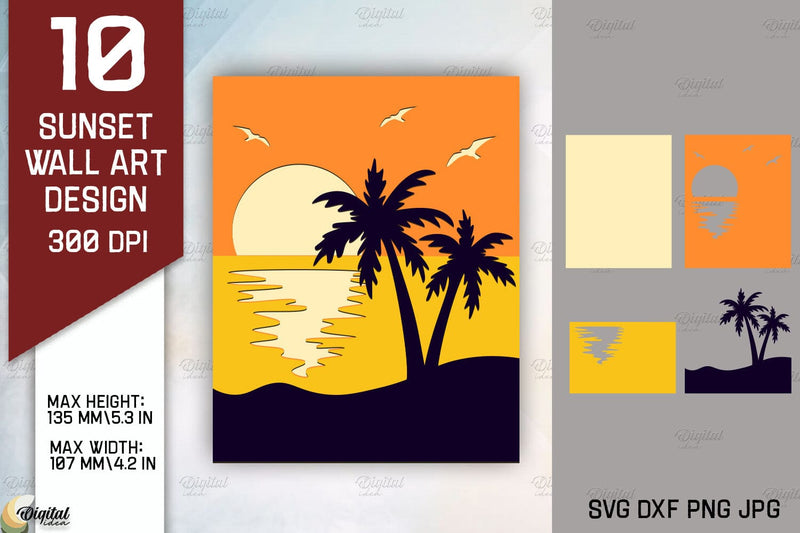 Sunset Wall Art Paper Cut. Sunset Prints Laser Cut 3D Paper Evgenyia Guschina 