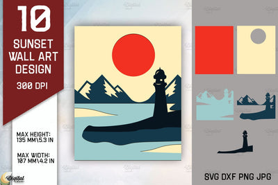 Sunset Wall Art Paper Cut. Sunset Prints Laser Cut 3D Paper Evgenyia Guschina 