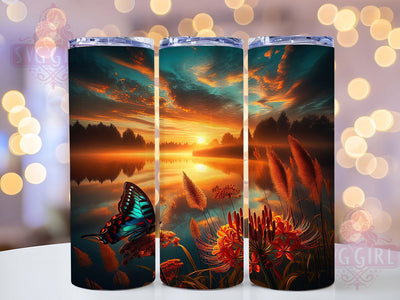 Sunset Wildflower Butterfly 20oz Tumbler, Wildflower Print, Sunset Scene, Nature Tumbler, 20oz Sublimation, PNG Design, Outdoor Gift Sublimation SvggirlplusArt 