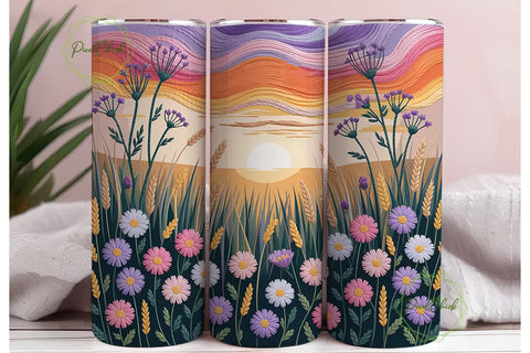 Sunset Wildflower Embroidery Tumbler Sublimation PixelChick 