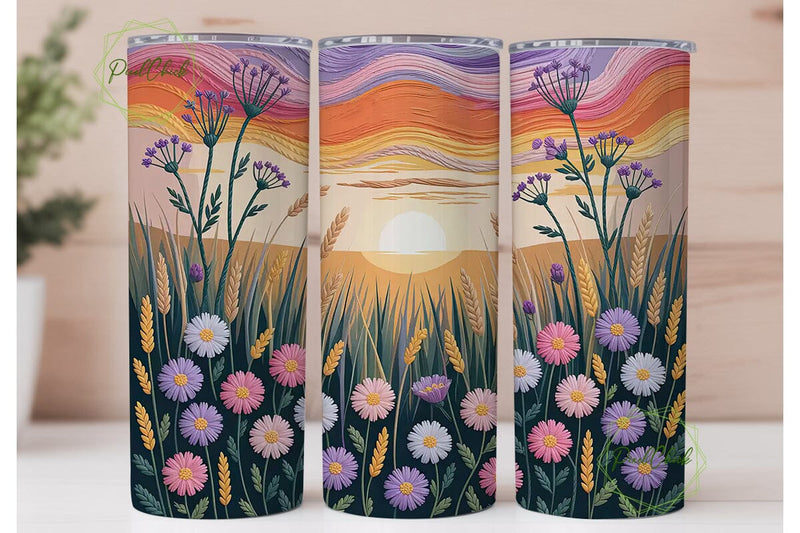 Sunset Wildflower Embroidery Tumbler Sublimation PixelChick 