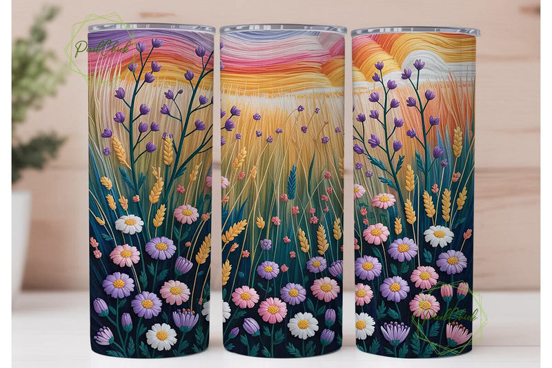 Sunset Wildflower Embroidery Tumbler Sublimation PixelChick 
