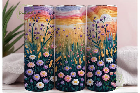 Sunset Wildflower Embroidery Tumbler Sublimation PixelChick 