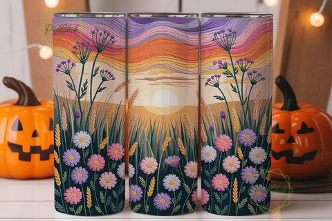 Sunset Wildflower Embroidery Tumbler Sublimation PixelChick 