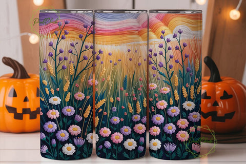 Sunset Wildflower Embroidery Tumbler Sublimation PixelChick 