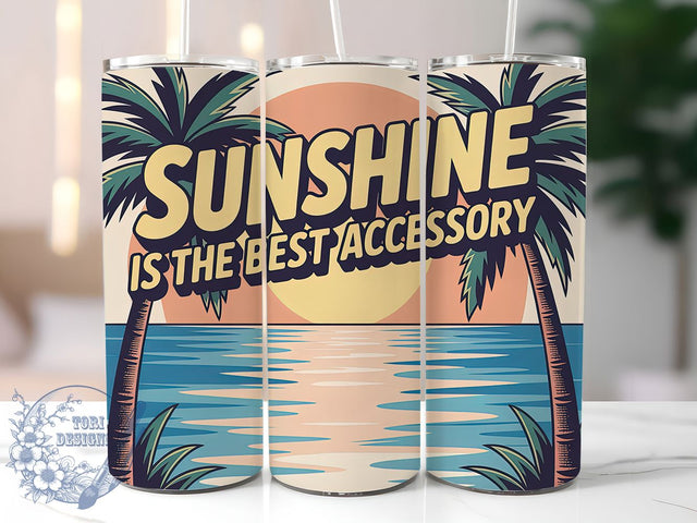 Sunshine Accessory 20oz Tumbler, Sunshine Accessory Quote, Positive Summer Saying, Tropical Sublimation Design, Vintage Summer Vibes, Ocean Theme Wrap, 20oz Tumbler Wrap, Sublimation Design PNG Sublimation ToriDesigns 