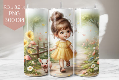 Sunshine Girl & Piglet Tumbler Wrap PNG Sublimation BijouBay 