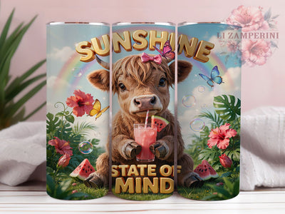 Sunshine Highland Calf 20oz Tumbler, Sunshine Theme, Highland Calf, Rustic Charm, Glow Effect, Farmhouse Style, Skinny Tumbler, Sublimation PNG Sublimation Li Zamperini 