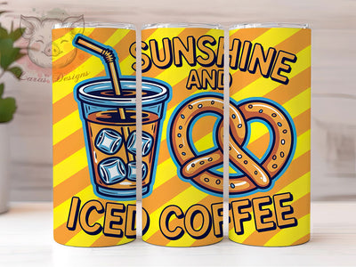 Sunshine & Iced Coffee 20oz Tumbler, Sunshine and Iced Coffee Quote, Fun Summer Saying, Tropical Sublimation Design, Vintage Summer Vibes, Ocean Theme Wrap, Coffee Lover Wrap, 20oz Tumbler Wrap Sublimation Lara' s Designs 
