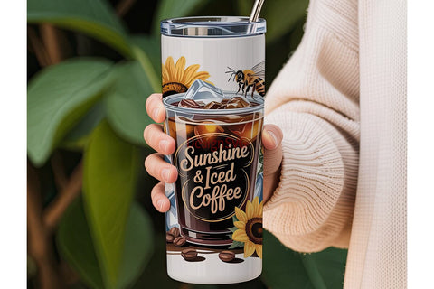 Sunshine & Iced Coffee 20oz Tumbler Wrap Sublimation DesignSVG 