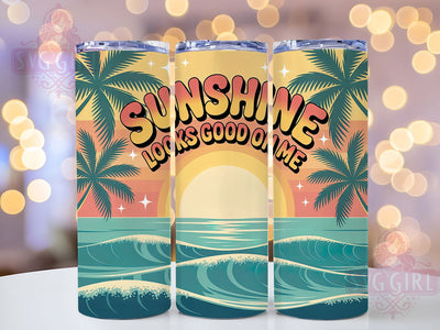 Sunshine Looks Good 20oz Tumbler, Salty Summer Phrase, Sunshine Looks Good On Me Quote, Tropical Coastal Theme, Vintage Beach Illustration, Sublimation Tumbler Wrap, 20oz Tumbler Sublimation SvggirlplusArt 