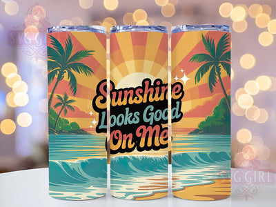 Sunshine Looks Good 20oz Tumbler, Salty Summer Phrase, Sunshine Looks Good On Me Quote, Tropical Coastal Theme, Vintage Beach Illustration, Sublimation Tumbler Wrap, 20oz Tumbler Sublimation SvggirlplusArt 