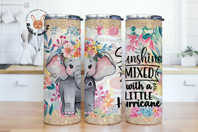 Sunshine Mixed with a Little Hurricane 20 oz Skinny Tumbler PNG Sublimation Rabbitmakies 