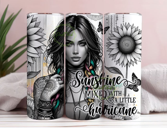 Sunshine Mixed With Hurricane Tumbler Wrap, Sassy Cool Inspirational 20oz Tumbler Sublimation Wrap Design PNG Sublimation PixelChick 