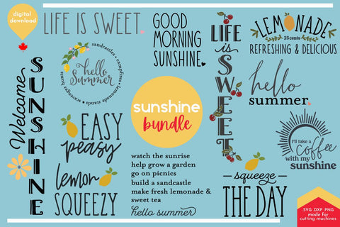Sunshine Quotes SVG Bundle: Summer Crafting Cut File Designs for DIY Projects and Home Decor SVG Lettershapes 