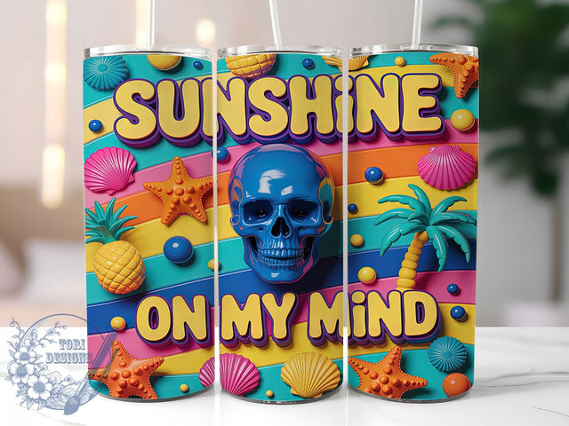 Sunshine Skull Boho Summer Tumbler Wrap, Summer Skull Wrap, 20oz Sublimation Design, Skull and Sun Tumbler, Sunshine On My Mind Wrap, Boho Summer Tumbler, Beach Vibes Skull Tumbler Sublimation ToriDesigns 