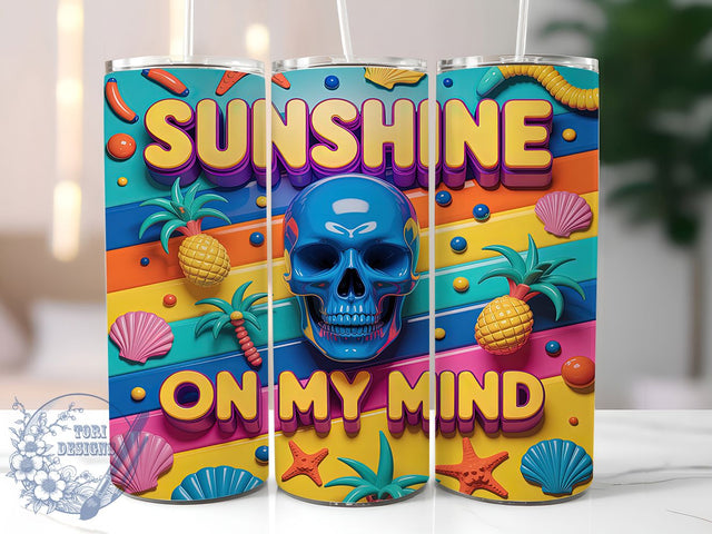 Sunshine Skull Boho Summer Tumbler Wrap, Summer Skull Wrap, 20oz Sublimation Design, Skull and Sun Tumbler, Sunshine On My Mind Wrap, Boho Summer Tumbler, Beach Vibes Skull Tumbler Sublimation ToriDesigns 