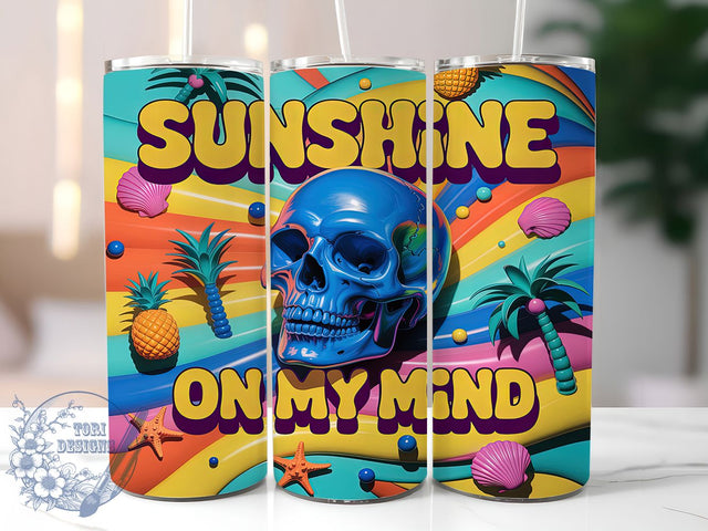 Sunshine Skull Boho Summer Tumbler Wrap, Summer Skull Wrap, 20oz Sublimation Design, Skull and Sun Tumbler, Sunshine On My Mind Wrap, Boho Summer Tumbler, Beach Vibes Skull Tumbler Sublimation ToriDesigns 
