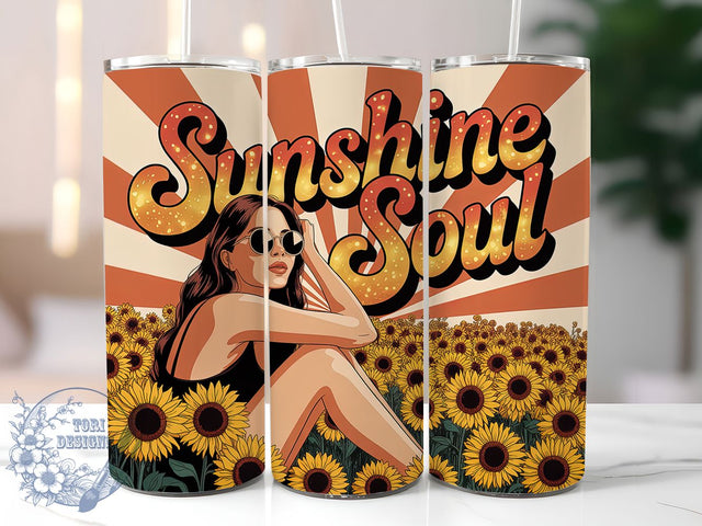 Sunshine Soul Boho Hippie Tumbler, Boho Hippie Cup, Summer Aesthetic Drinkware, 20Oz Tumbler Wrap, Sublimation Tumbler Design, Hippie Girl Coffee Mug, Bohemian Summer Tumbler Sublimation ToriDesigns 
