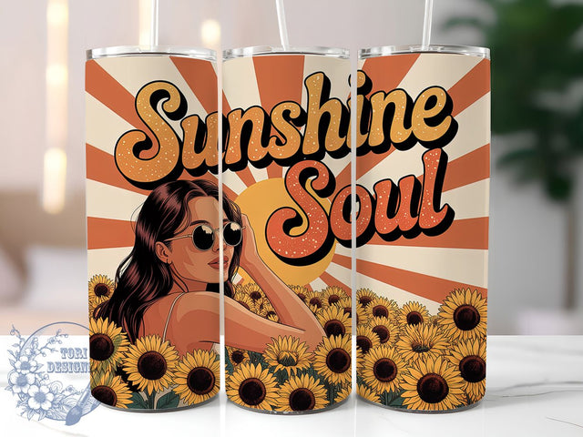Sunshine Soul Boho Hippie Tumbler, Boho Hippie Cup, Summer Aesthetic Drinkware, 20Oz Tumbler Wrap, Sublimation Tumbler Design, Hippie Girl Coffee Mug, Bohemian Summer Tumbler Sublimation ToriDesigns 