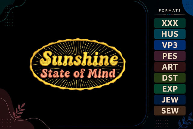 Sunshine State of Mind Embroidery Design - Retro Summer Quote Embroidery/Applique DESIGNS sg embroidery 