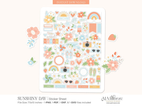 Sunshiny Day Summer Sticker Set SVG Aja Nicole Designs 