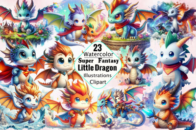 Super Fantasy Little Dragon Sublimation Clipart Bundle Sublimation SVGArt 