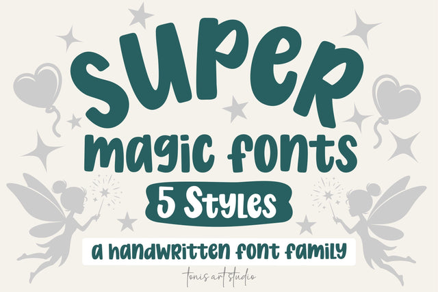 Super Magic Font Bundle, Bubbly Fonts, 5 Styles, Handwritten Font TonisArtStudio 