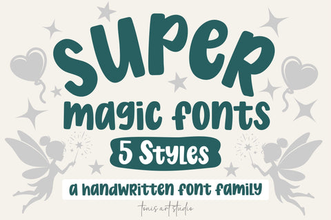 Super Magic Font Bundle, Bubbly Fonts, 5 Styles, Handwritten Font TonisArtStudio 
