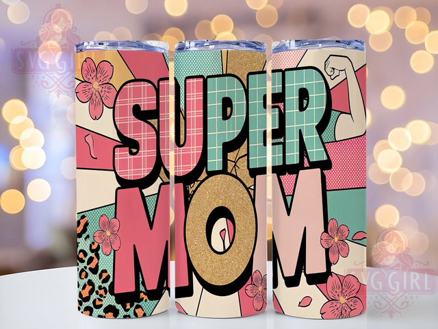 Super Mom Glitter 20oz Tumbler, Mom Life Drinkware, 20oz Sublimation, Mother's Day Gift, Personalized Mom Tumbler, Glitter Tumbler, Unique Gift for Mom Sublimation SvggirlplusArt 