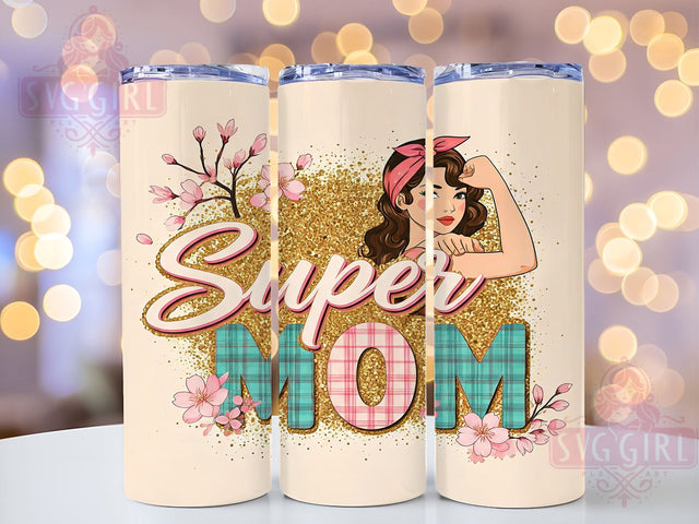 Super Mom Glitter 20oz Tumbler, Mom Life Drinkware, 20oz Sublimation, Mother's Day Gift, Personalized Mom Tumbler, Glitter Tumbler, Unique Gift for Mom Sublimation SvggirlplusArt 