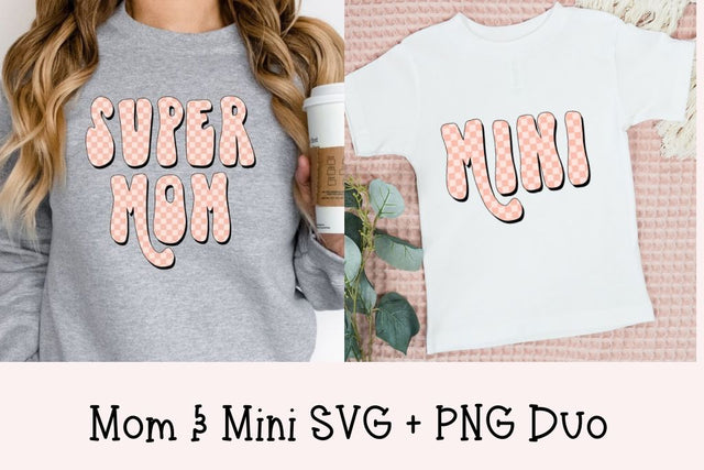 Super Mom + Mini Retro Checkered SVG Duo | VIP Extended Use License SVG So Fontsy VIP Design Shop