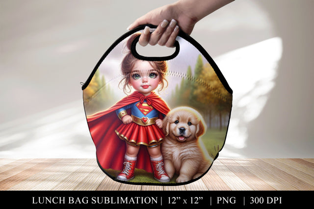 Supergirl and Puppy Lunch Bag Sublimation Design Sublimation BijouBay 