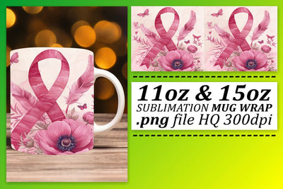 Support Breast Cancer Awareness – 11oz & 15oz Pink Ribbon Wrap Sublimation afrosvg 