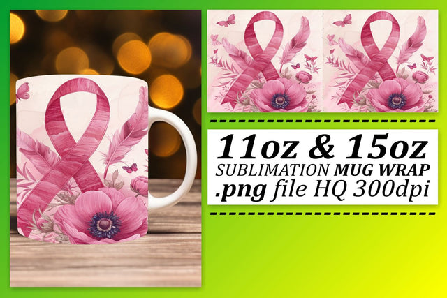 Support Breast Cancer Awareness – 11oz & 15oz Pink Ribbon Wrap Sublimation afrosvg 