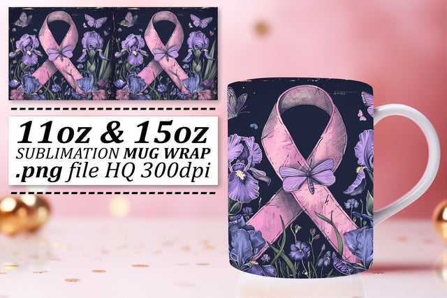 Support Breast Cancer Mug Wrap – 11oz & 15oz Pink Ribbon Design Sublimation afrosvg 
