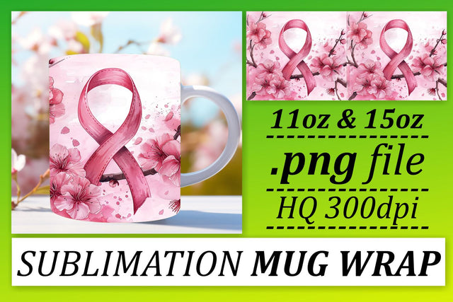 Support Breast Cancer Mug Wrap – 11oz & 15oz Pink Ribbon Design Sublimation afrosvg 