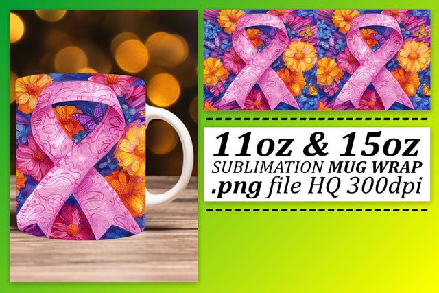 Support Breast Cancer Sublimation – 11oz & 15oz Pink Ribbon Wrap Sublimation afrosvg 