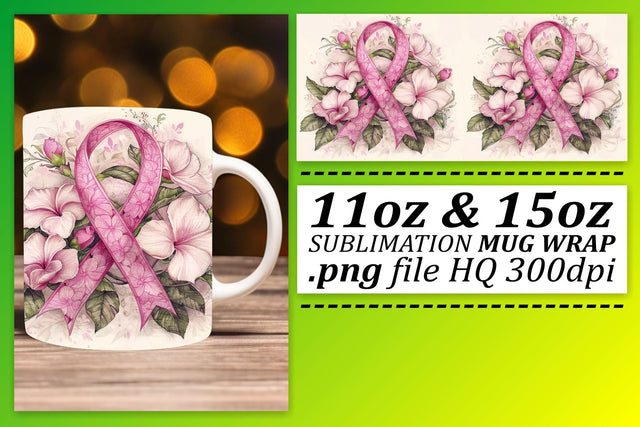 Support Breast Cancer Wrap – 11oz & 15oz Pink Ribbon Sublimation Sublimation afrosvg 