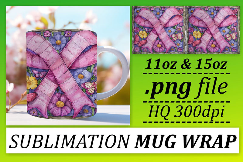 Support Pink Ribbon Design – 11oz & 15oz Sublimation Mug Wrap Sublimation afrosvg 