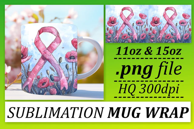 Support Pink Ribbon Mug Design – 11oz & 15oz Sublimation Wrap Sublimation afrosvg 