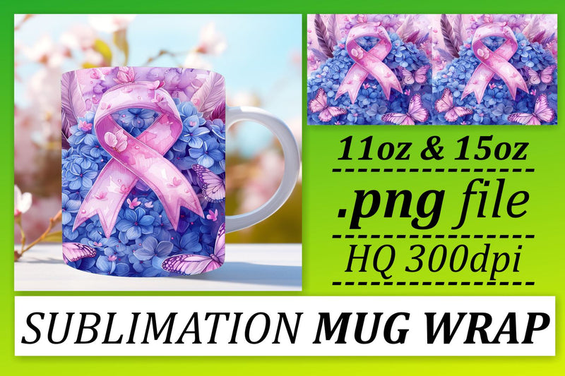Support Pink Ribbon Mug Wrap – 11oz & 15oz Sublimation Art Sublimation afrosvg 