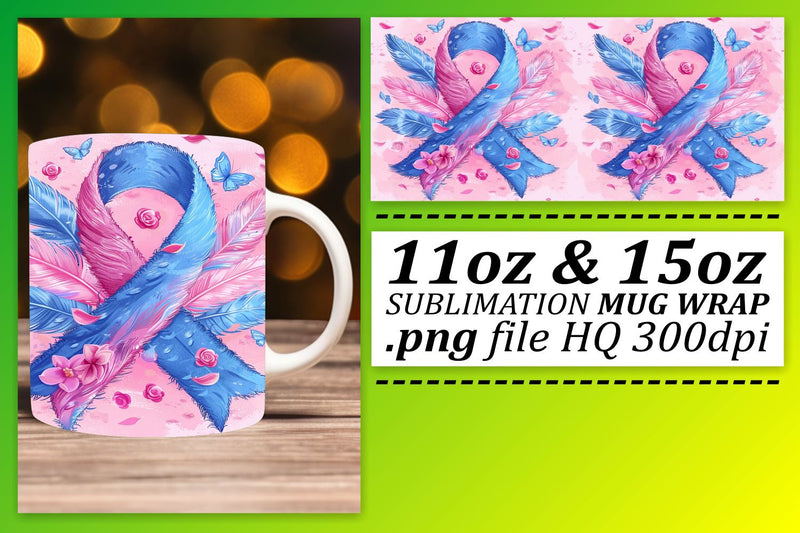 Support Pink Ribbon Mug Wrap – 11oz & 15oz Sublimation Artwork Sublimation afrosvg 