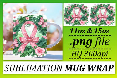 Support Pink Ribbon Wrap – 11oz & 15oz Mug Sublimation Design Sublimation afrosvg 
