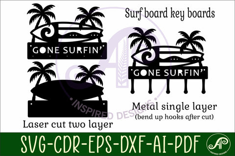 Surf board Key holders for metal and laser cutting SVG APInspireddesigns 